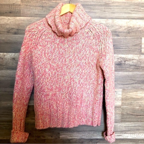 Vintage Chunky Knit Ribbed Pink Turtleneck Sweater Small - Picture 1 of 6